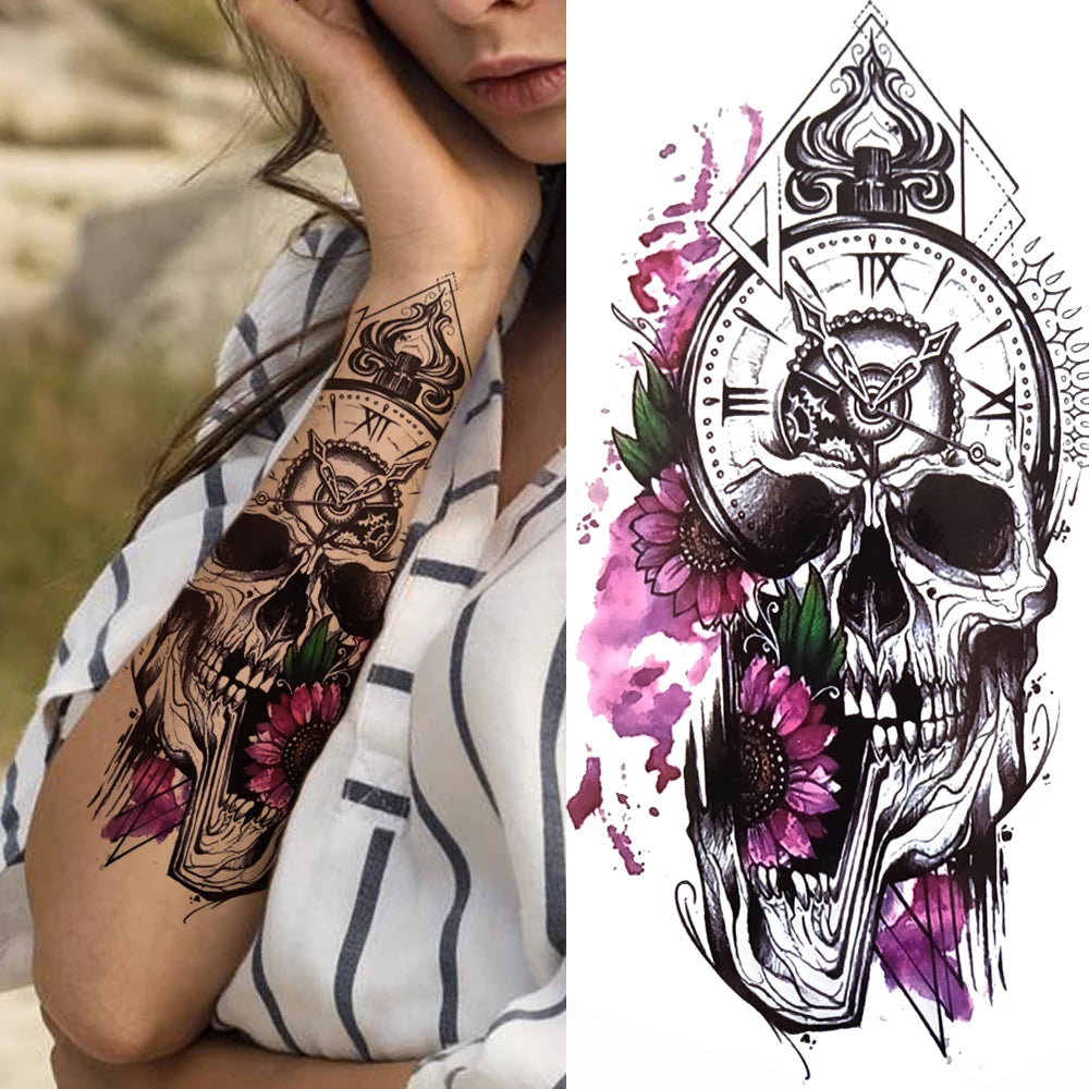 Full Arm Temporary Tattoos Sleeve For Men Women Realistic Fake Tatoos Warrior Lion Tiger Flower Tatoo Sticker Black Totem Maori