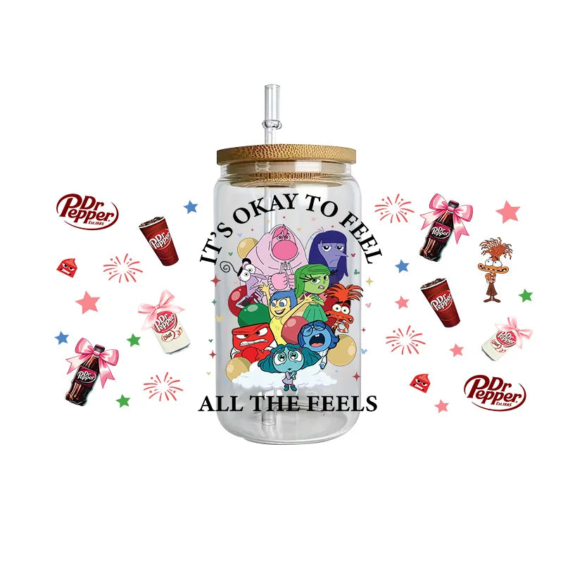 cup Beverage Series Easy peel waterproof DIY Decals 3D transfers uvdtf crystal stickers 16oz uv dtf cup wraps for Glasses