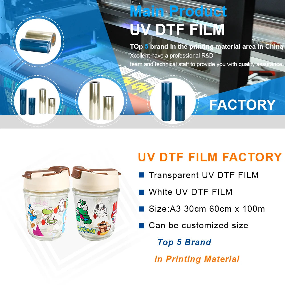 30CM 30CM*100M UV DTF Film A And B Film For UV Flatbed Printer AB Film Lamination Machine Transfer Sticker For DIY