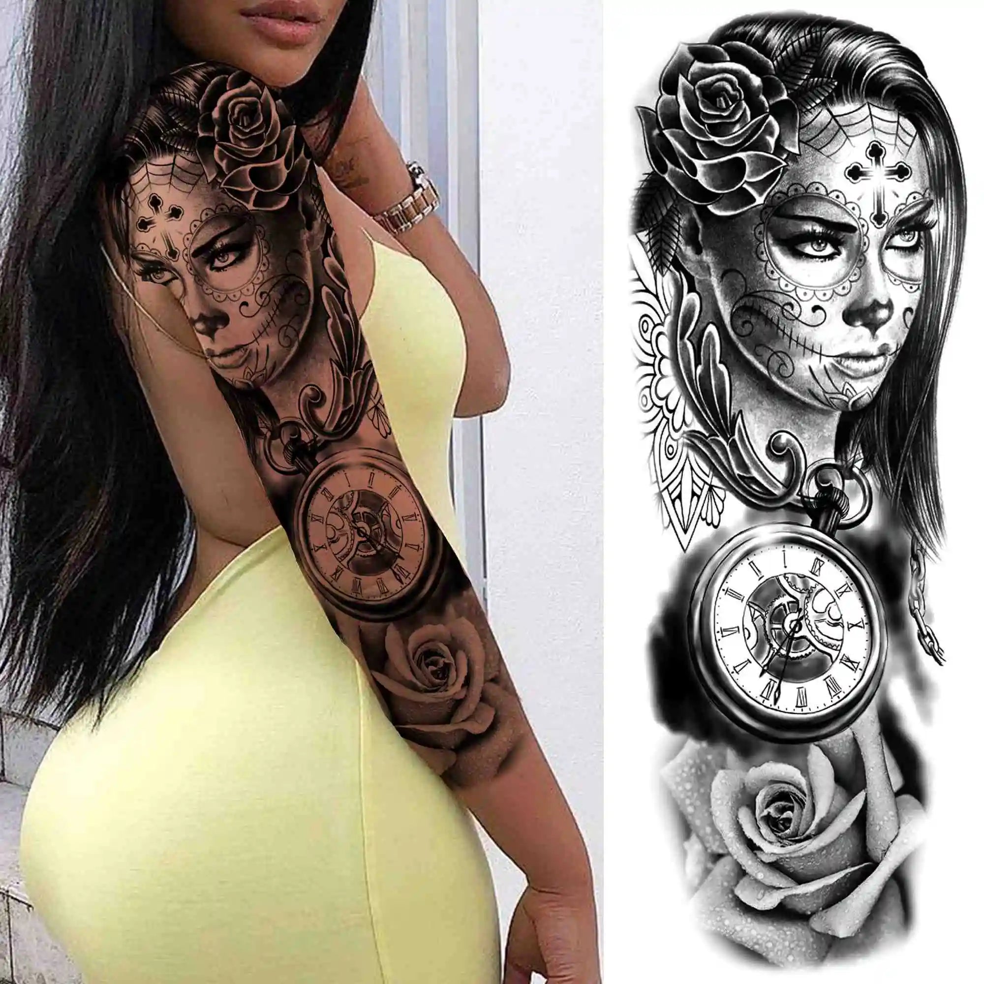 Full Arm Temporary Tattoos Sleeve For Men Women Realistic Fake Tatoos Warrior Lion Tiger Flower Tatoo Sticker Black Totem Maori