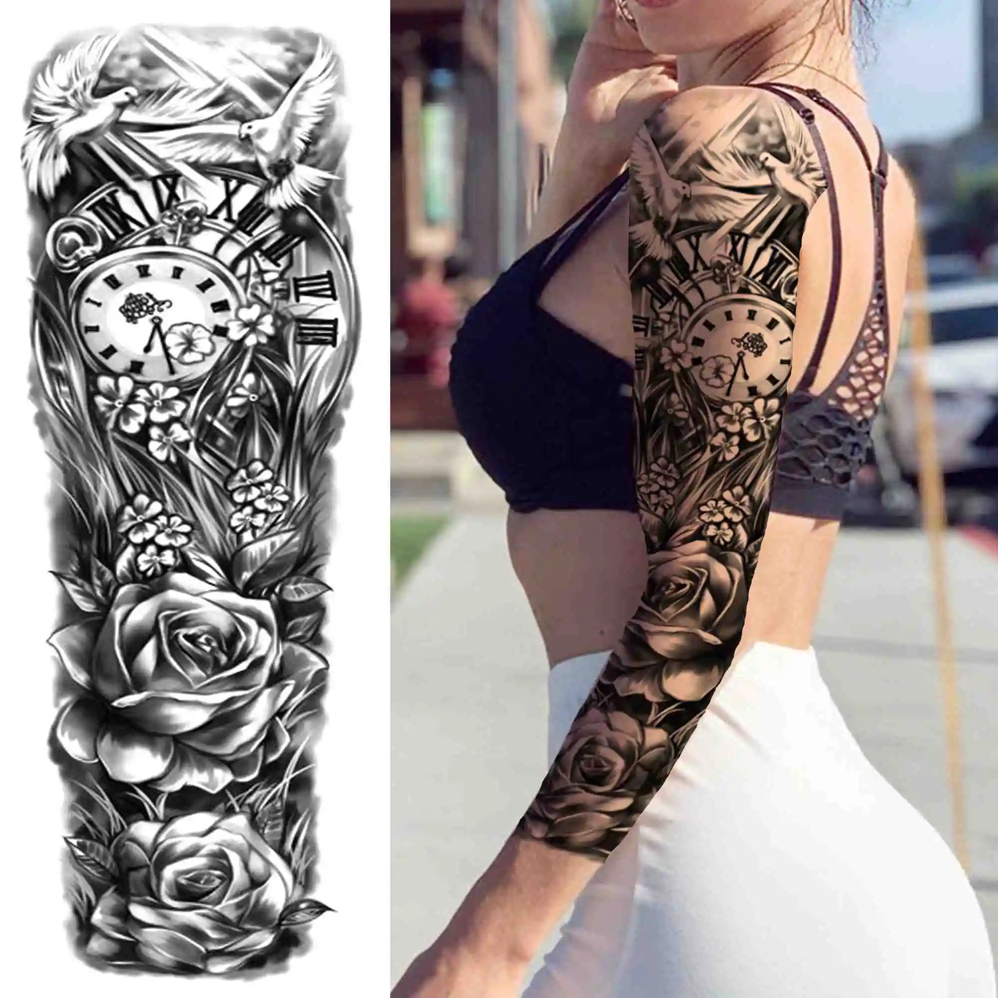 Full Arm Temporary Tattoos Sleeve For Men Women Realistic Fake Tatoos Warrior Lion Tiger Flower Tatoo Sticker Black Totem Maori