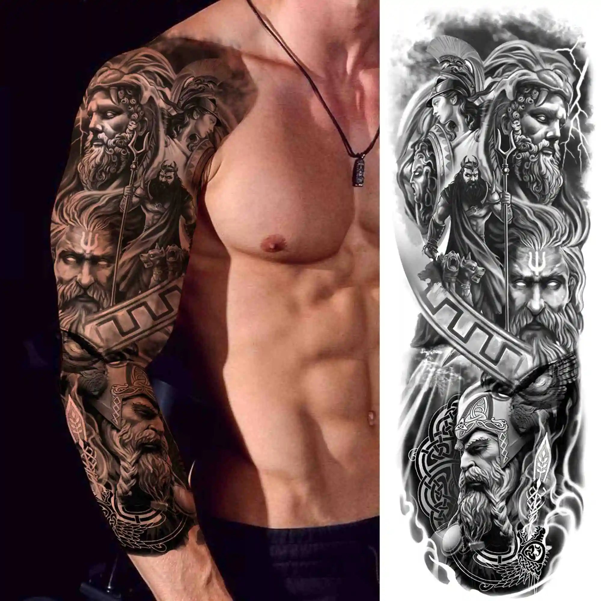 Full Arm Temporary Tattoos Sleeve For Men Women Realistic Fake Tatoos Warrior Lion Tiger Flower Tatoo Sticker Black Totem Maori