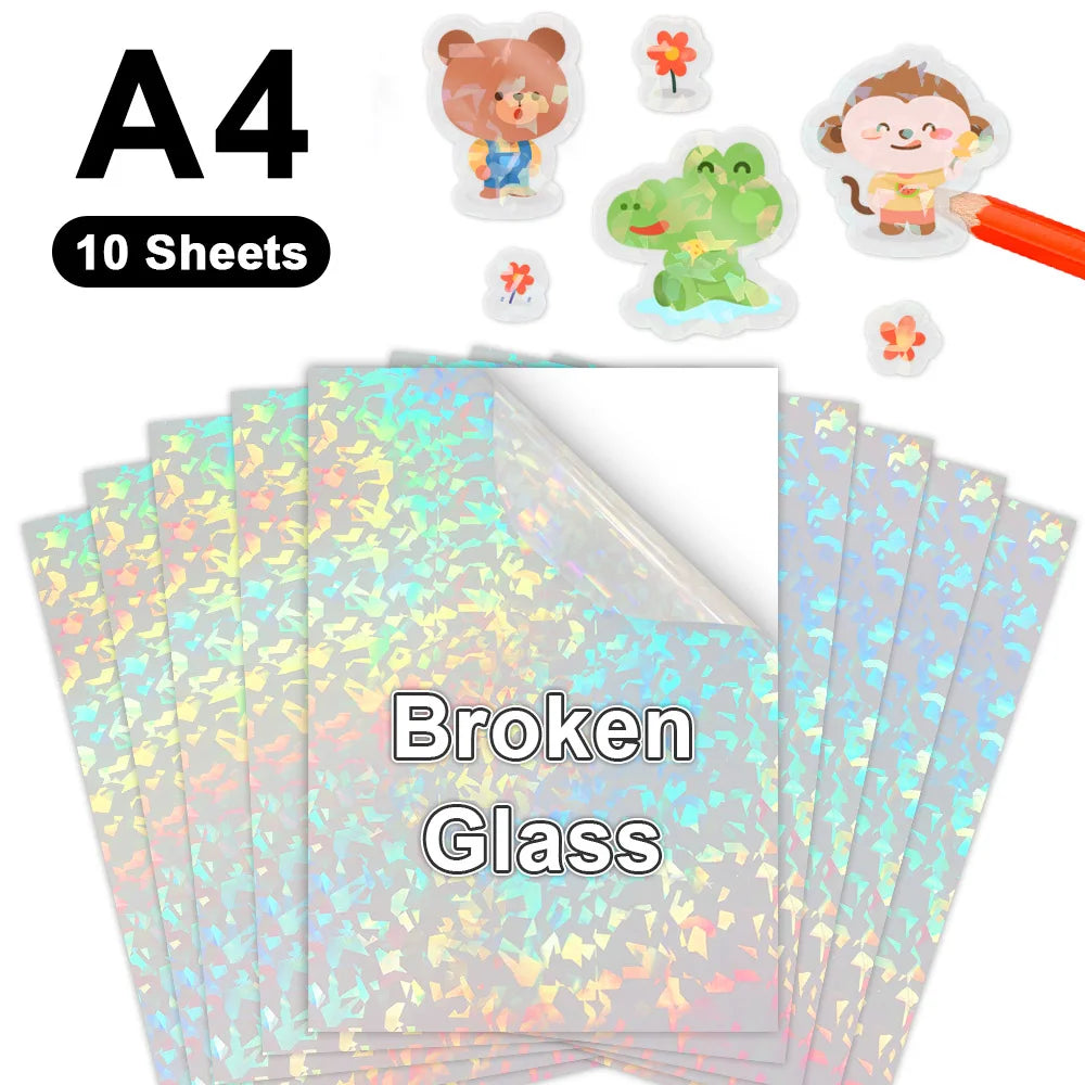 10Sheets 100% Transparent Printable Vinyl Sticker Paper Self-adhesive A4 Glossy White Copy Paper for Inkjet Printer DIY Stickers