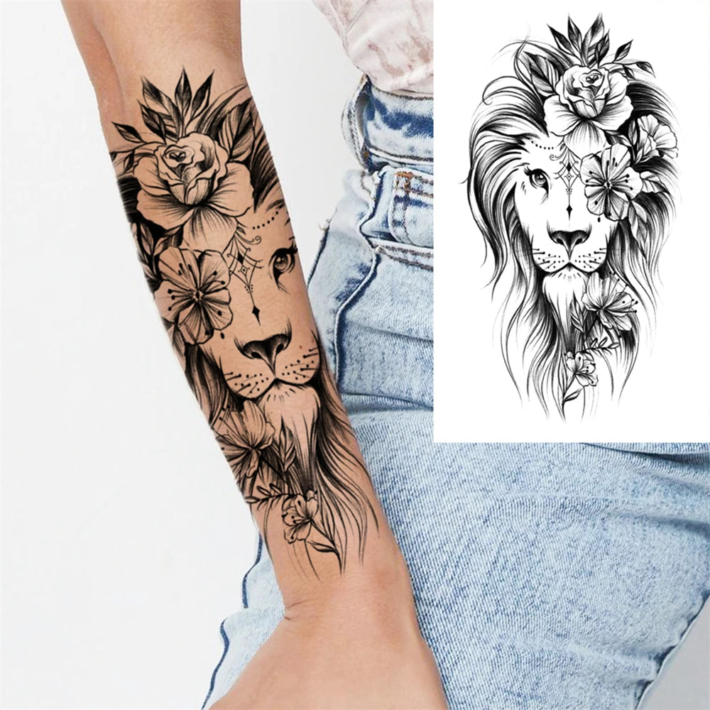 Full Arm Temporary Tattoos Sleeve For Men Women Realistic Fake Tatoos Warrior Lion Tiger Flower Tatoo Sticker Black Totem Maori