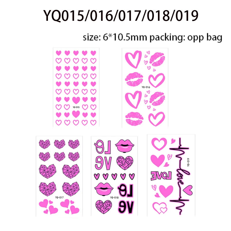 Luminous Temporary Tattoos Stickers Fluorescent Neon In Dark Illuminate Tattoo Elephant/Love Heart Shoulder Tattoo Party Sticker