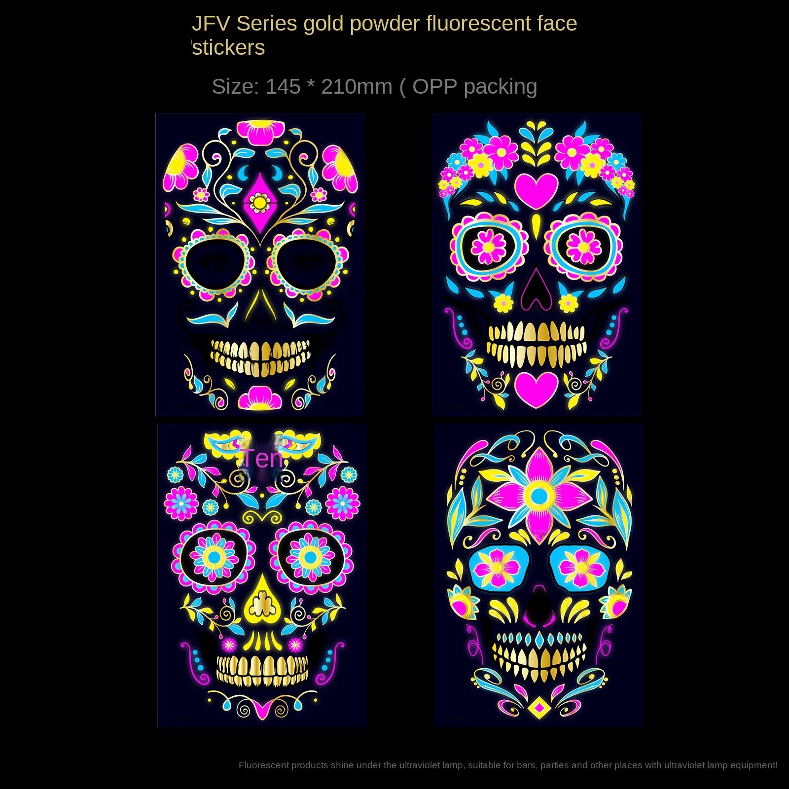 1/4/8pcs Fluorescent Waterproof Face Tattoo Temporary Face Sticker For Halloween Music Concert Party Night Club Makeup Tattoos