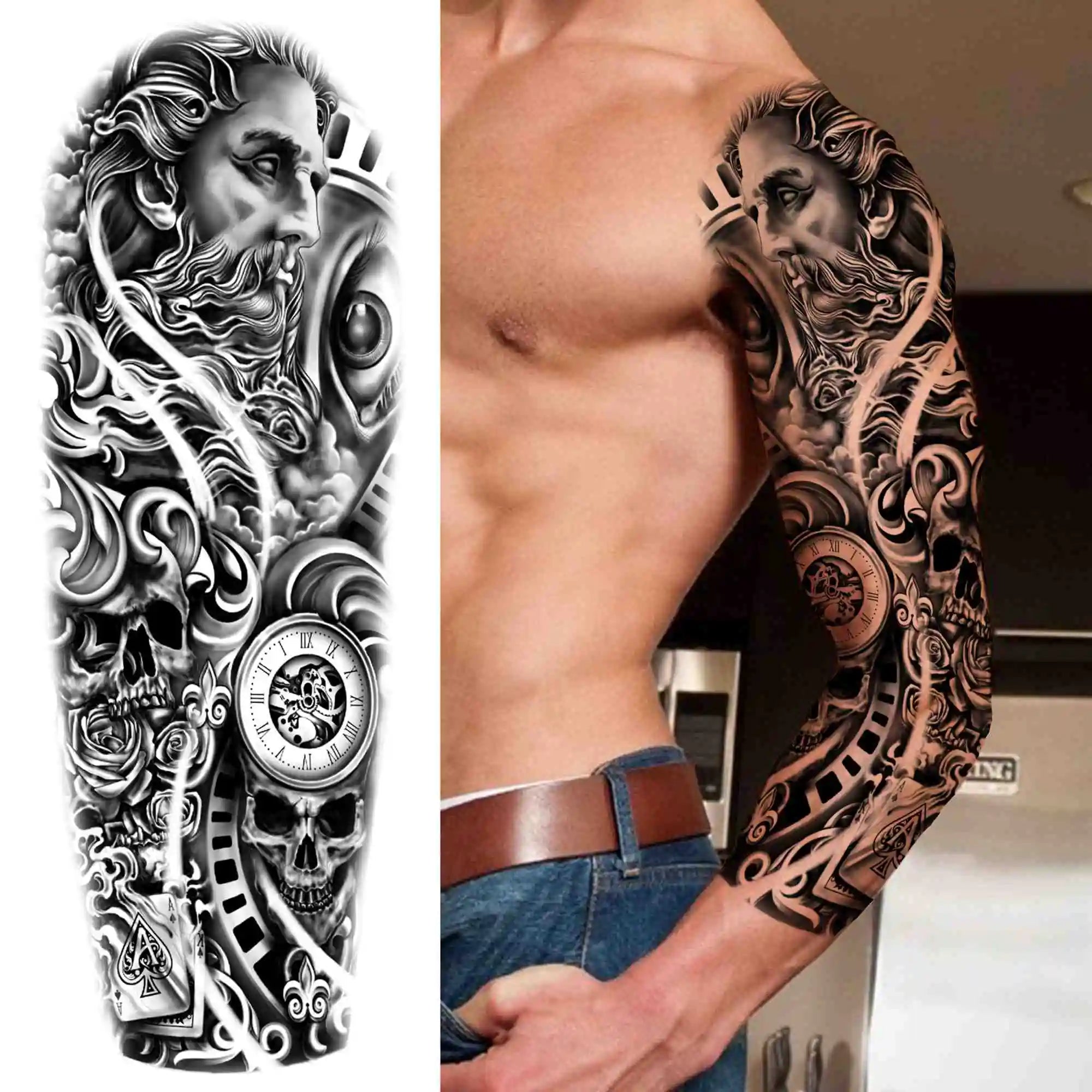 Full Arm Temporary Tattoos Sleeve For Men Women Realistic Fake Tatoos Warrior Lion Tiger Flower Tatoo Sticker Black Totem Maori