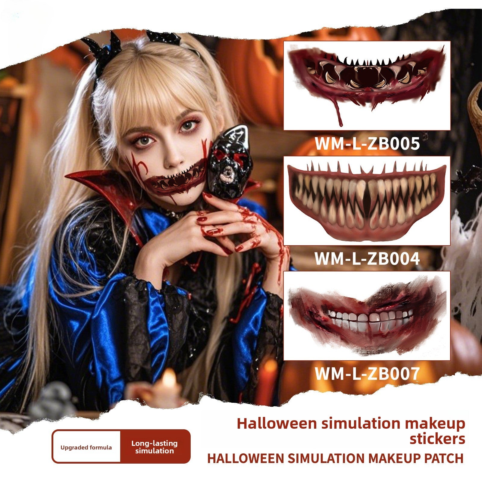 New Halloween Mouth Tattoo Stickers Party Horror Thriller Lip DIY Decoration