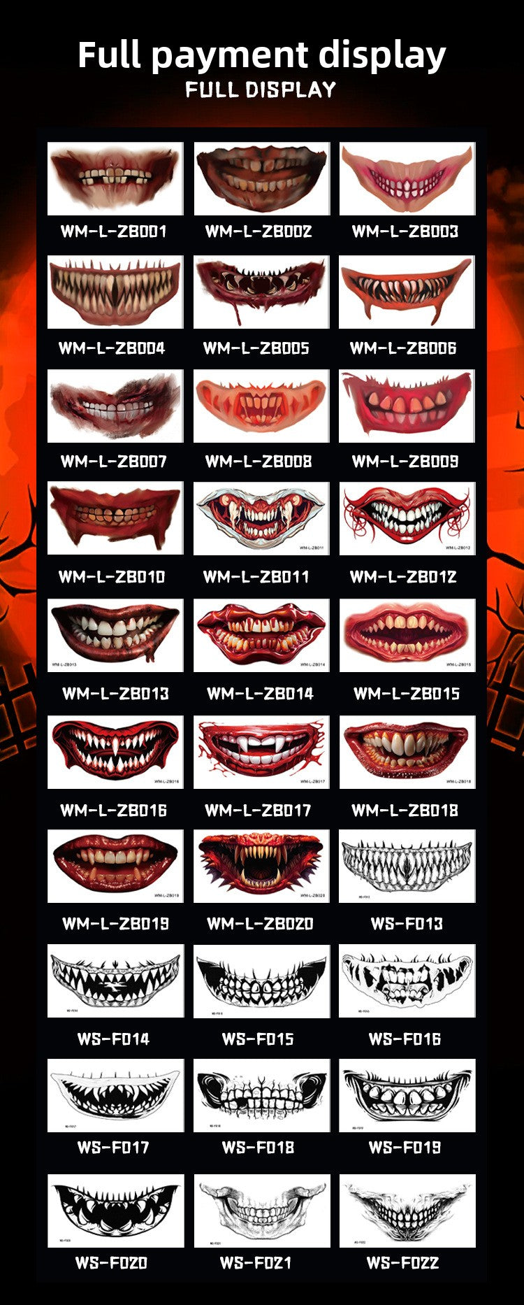 New Halloween Mouth Tattoo Stickers Party Horror Thriller Lip DIY Decoration